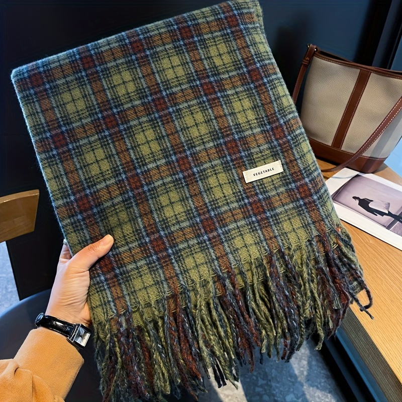 Vintage Green Plaid Tassel Sca – Wool Scarf Men recenzja i cena