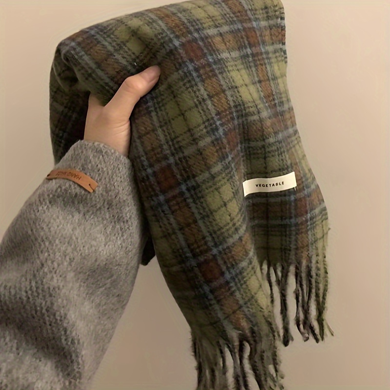 Vintage Green Plaid Tassel Sca – Wool Scarf Men recenzja i cena