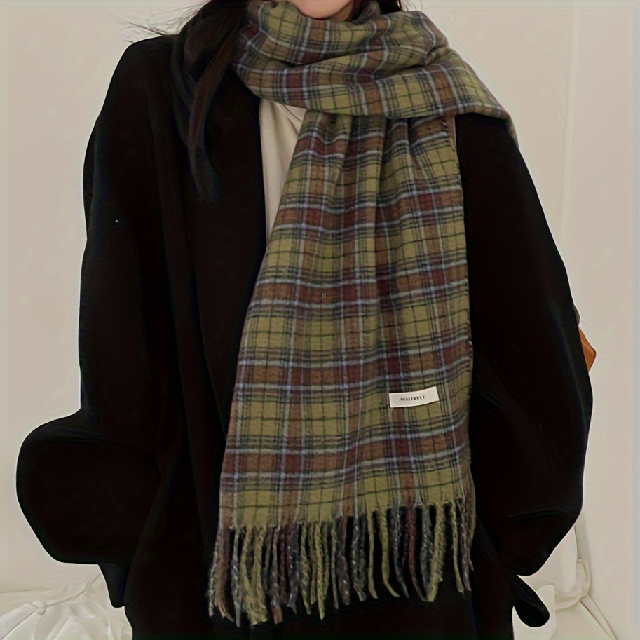 Vintage Green Plaid Tassel Sca – Wool Scarf Men recenzja i cena