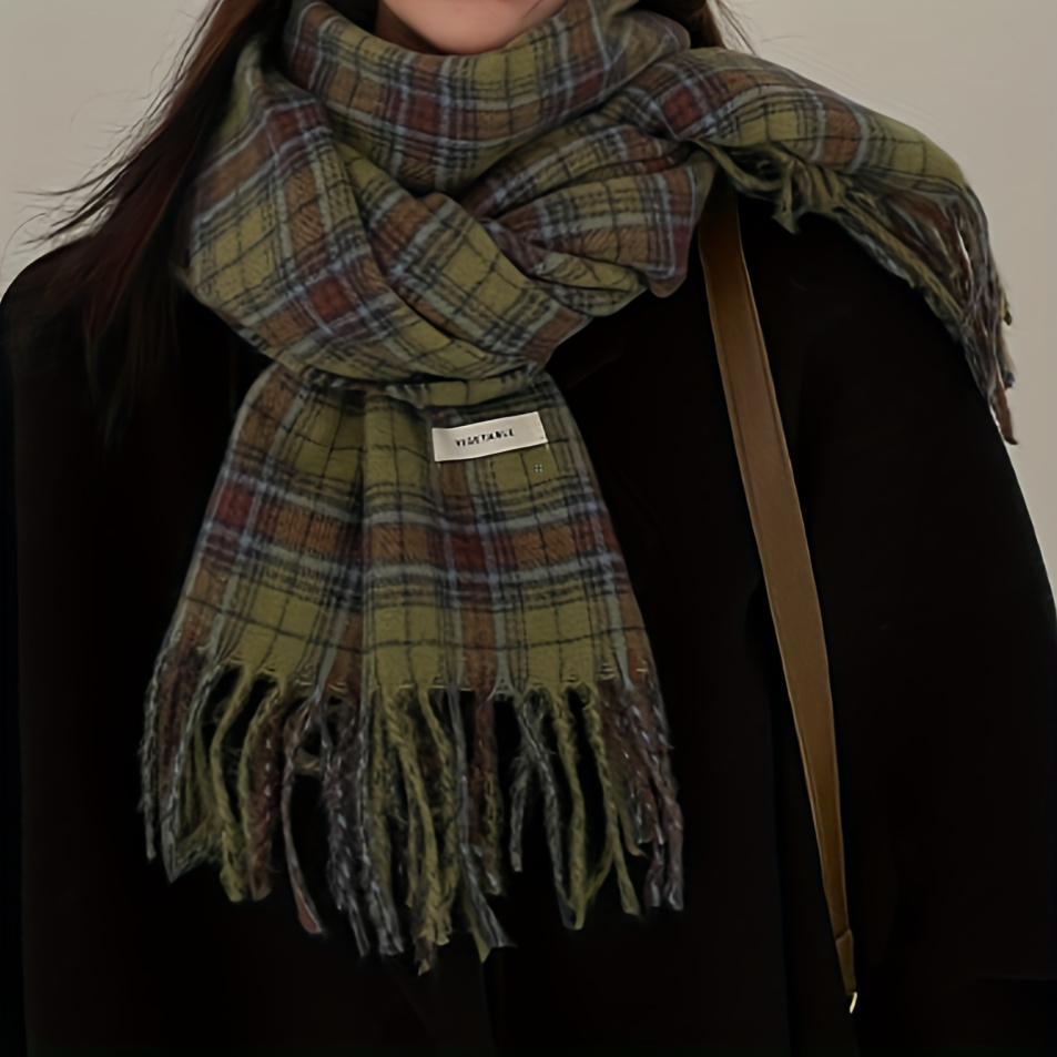 Vintage Green Plaid Tassel Sca – Wool Scarf Men recenzja i cena