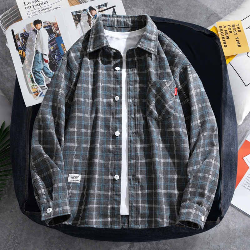 2025 Plaid shirt men's long-sl – Flannel Shirt Lined recenzja i cena