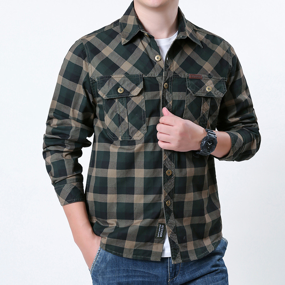 Spring Autumn Men's Cotton Pla – Flannel Shirt Lined recenzja i cena